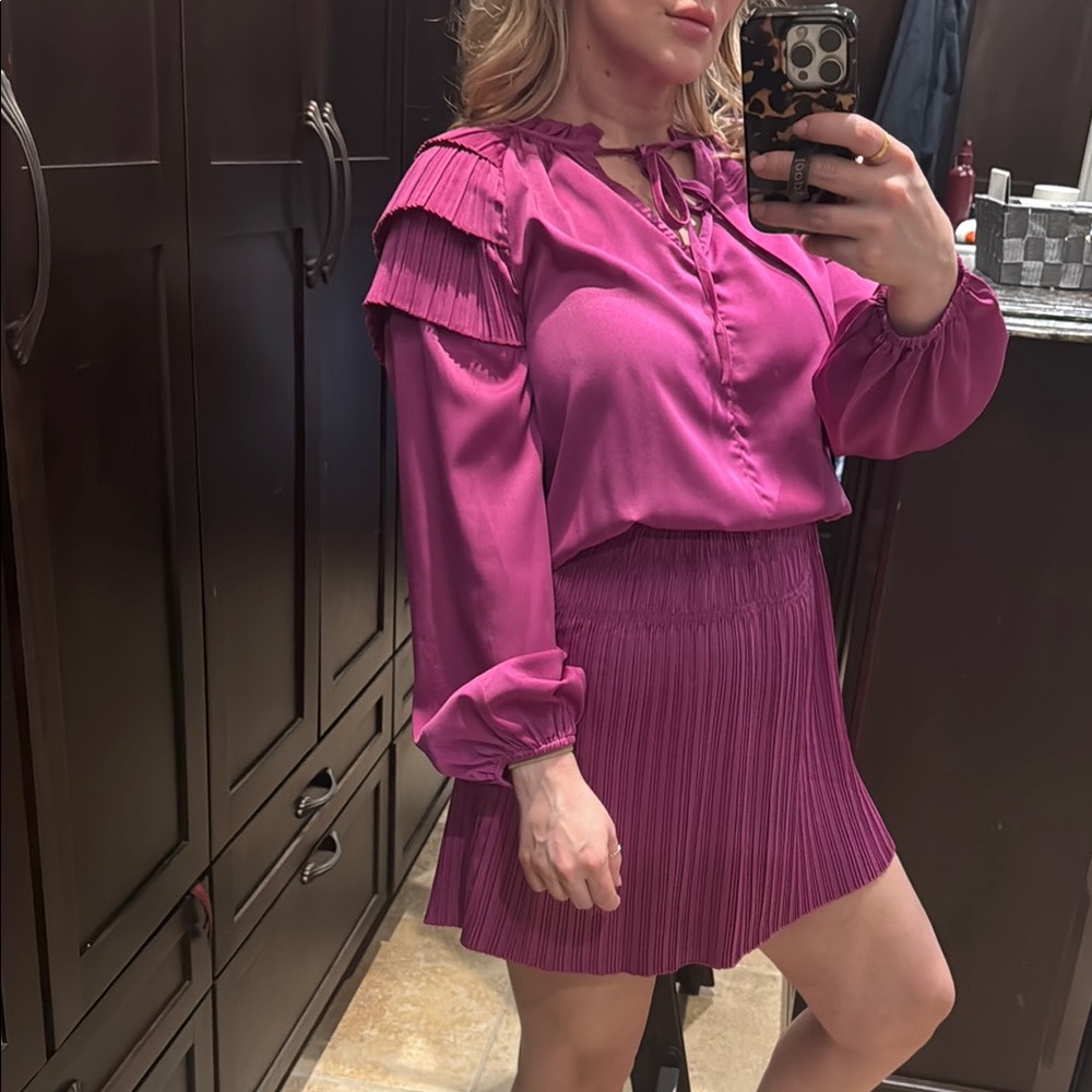 Vibrant Magenta Blouse and Skirt Set